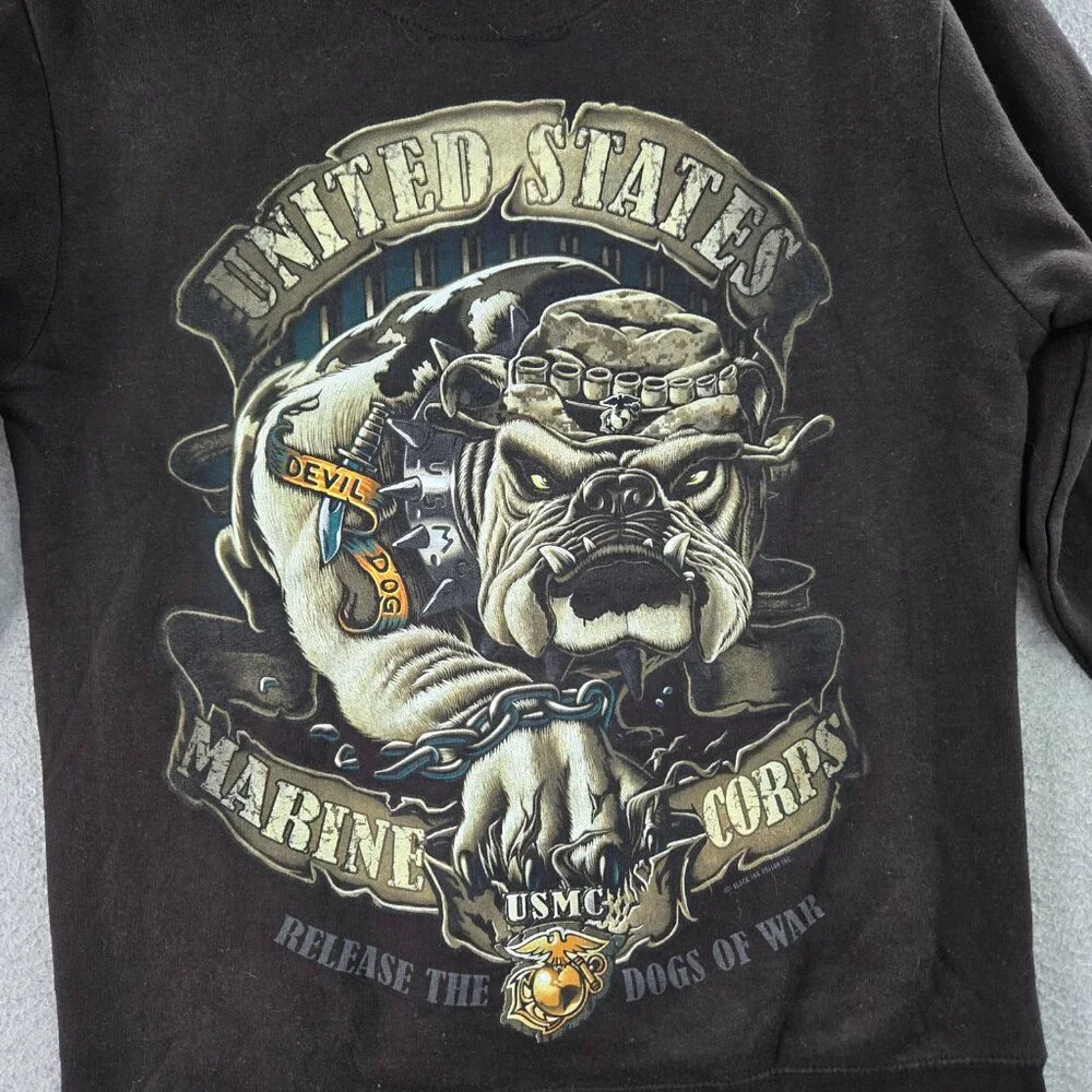 Black Ink‎ Men Hoodie M Graphic Print USMC Bulldog Logo Long NWT